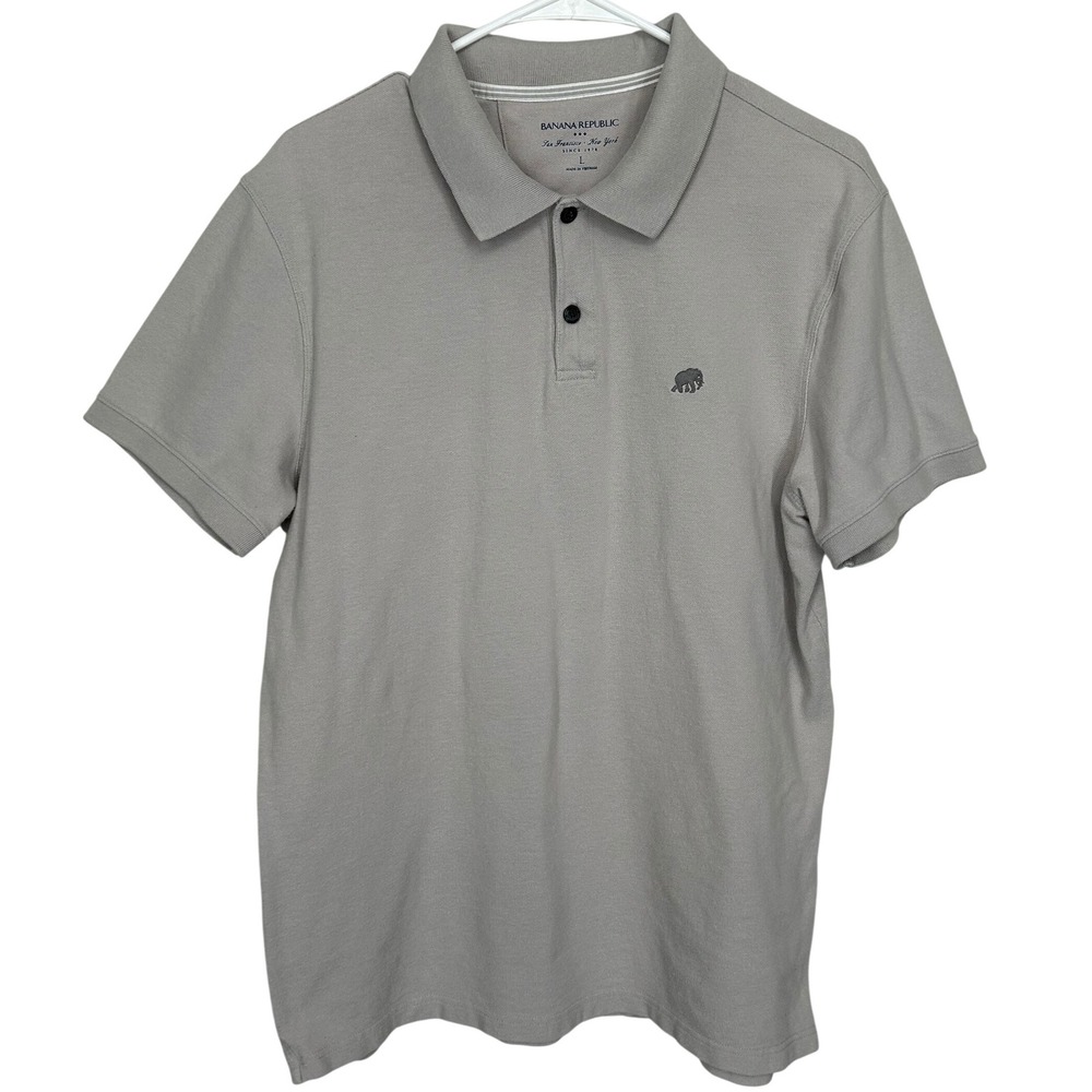Banana Republic Light Gray Short-Sleeved Polo Shirt Men's Size Large - Picture 1 of 6